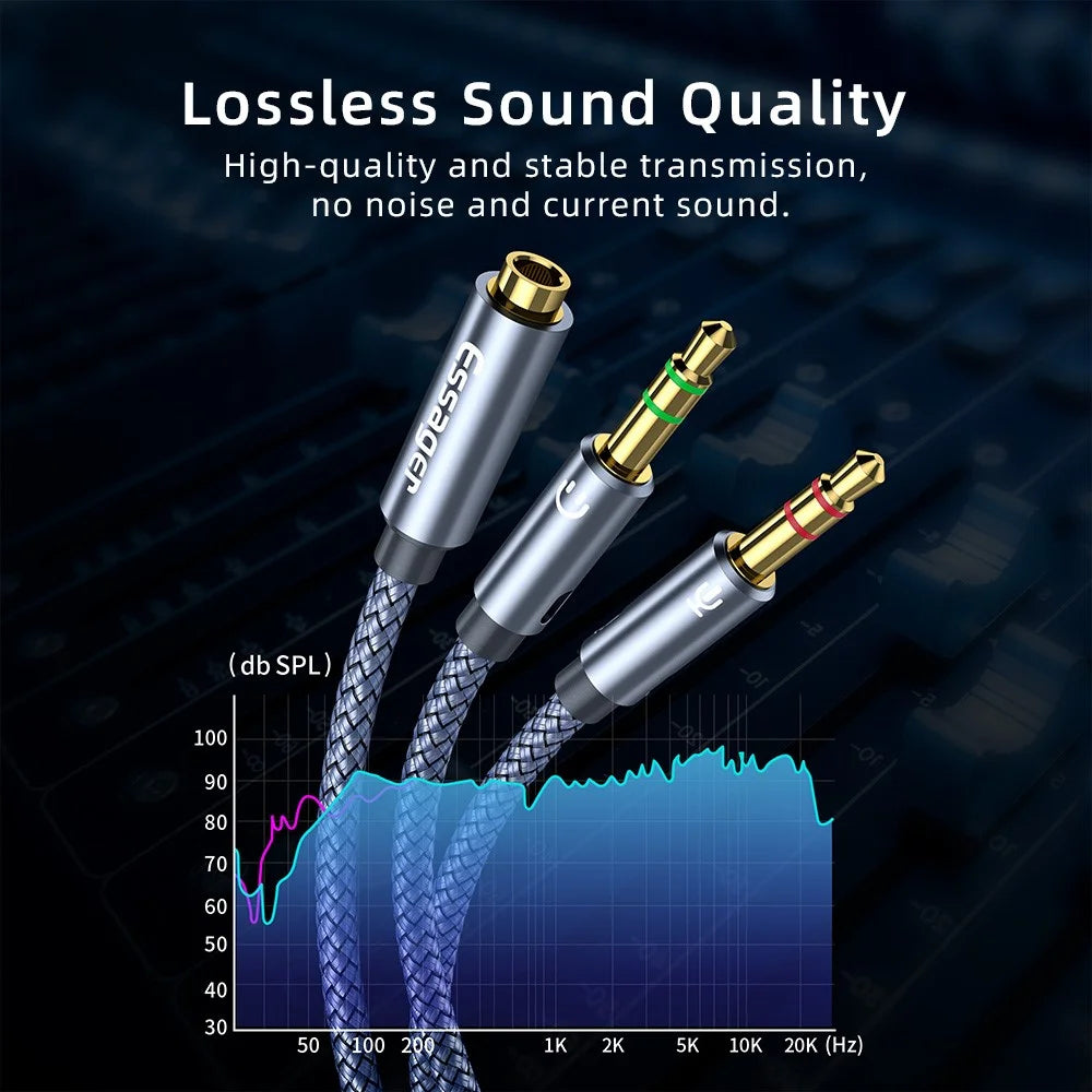 ESSAGER 0.25m 3.5mm Female to Dual 3.5mm Male Mic AUX Audio Y Splitter Cable Headphone Adapter Cord - 6