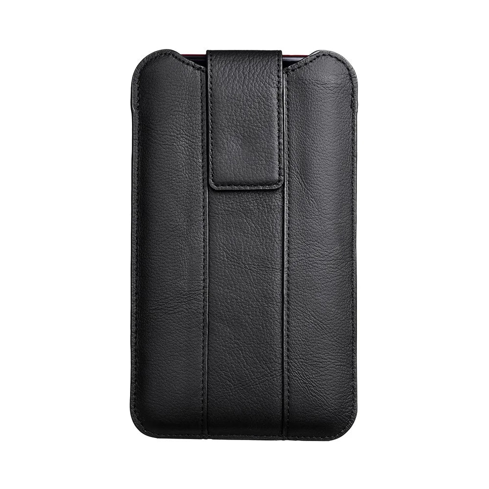 Top Layer Cowhide Leather 5.8-6.7 inch Mobile Phone Vertical Flip Holster Waist Bag Cover Pouch - Black - 2