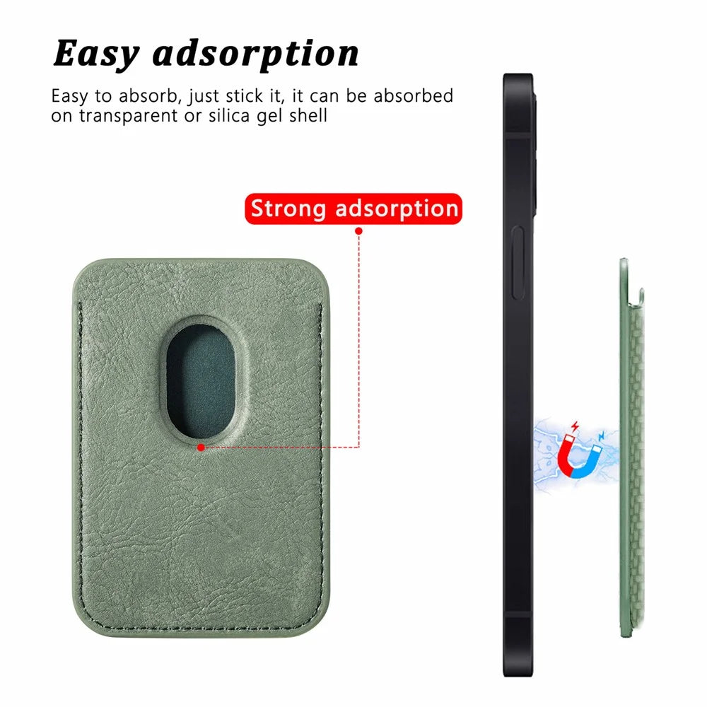 Carbon Fiber Texture Magnetic Absorption PU Leather Credit Card Slot Holder for iPhone 12 / 13 Series - Green - 4