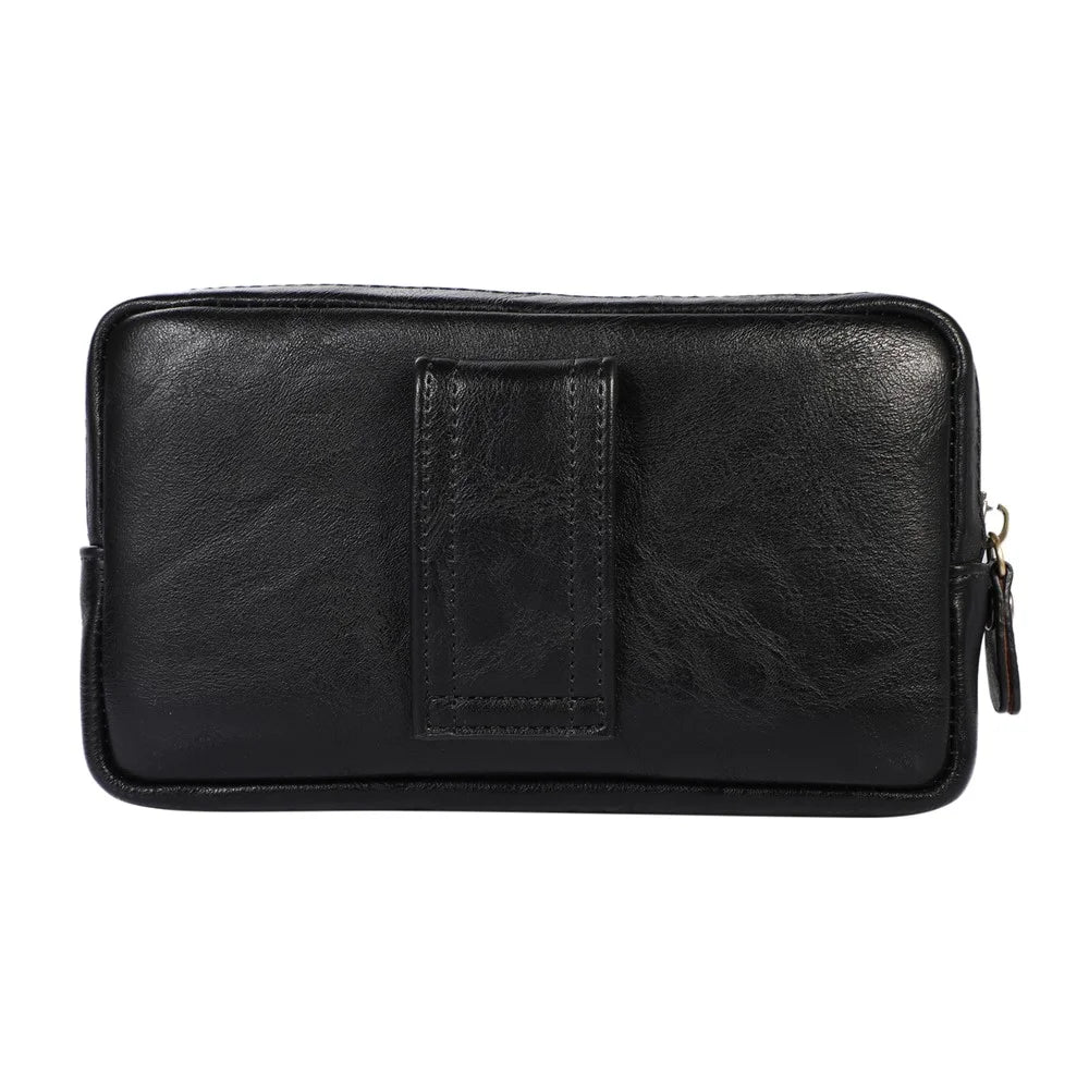 PU Leather Pouch for 7.2inch Phone, Horizontal Zipper Pocket Belt Loop Holder Loops Carrying Case - Black - 3