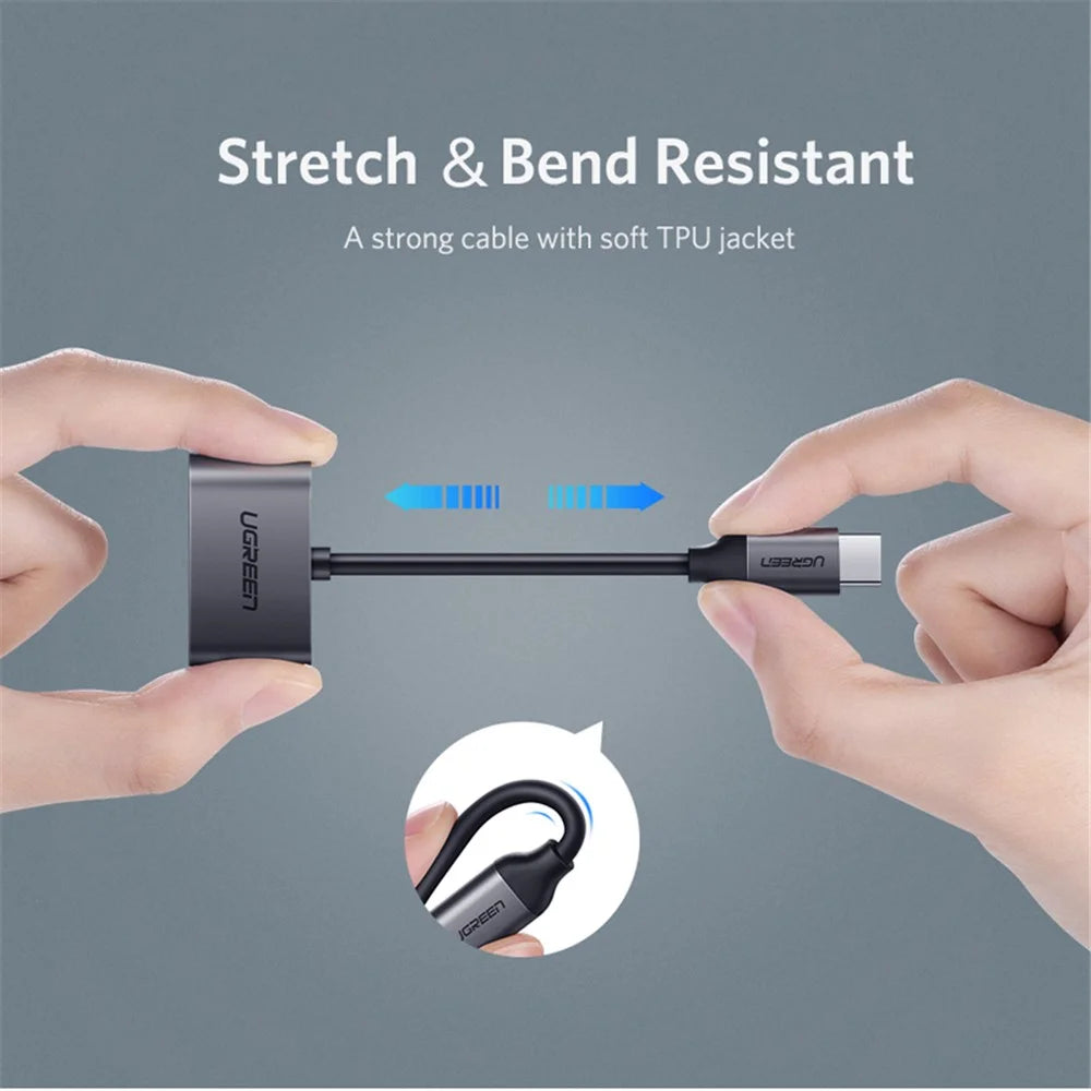 UGREEN USB Type-C to 3.5mm Jack Aux Audio + Type-C Female Charging Port Cable Adapter - 4