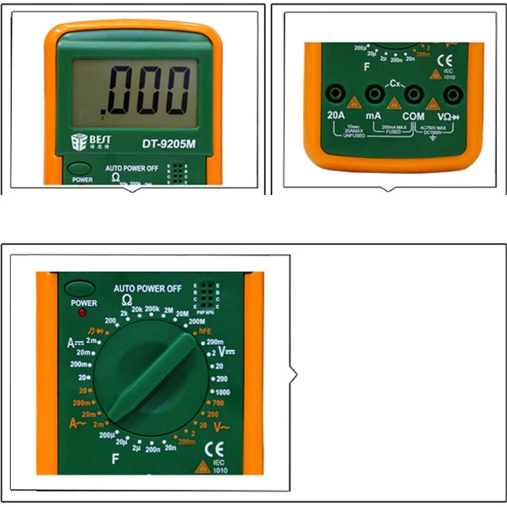 BEST BST-9205M LCD Digital Multimeter Handheld AC/DC Tester Device - Green + Orange - 3