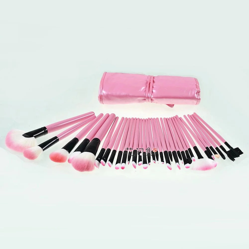 32PCS Professional Pink Makeup Brushes Cosmetic Set Wood Handle with Case - 2