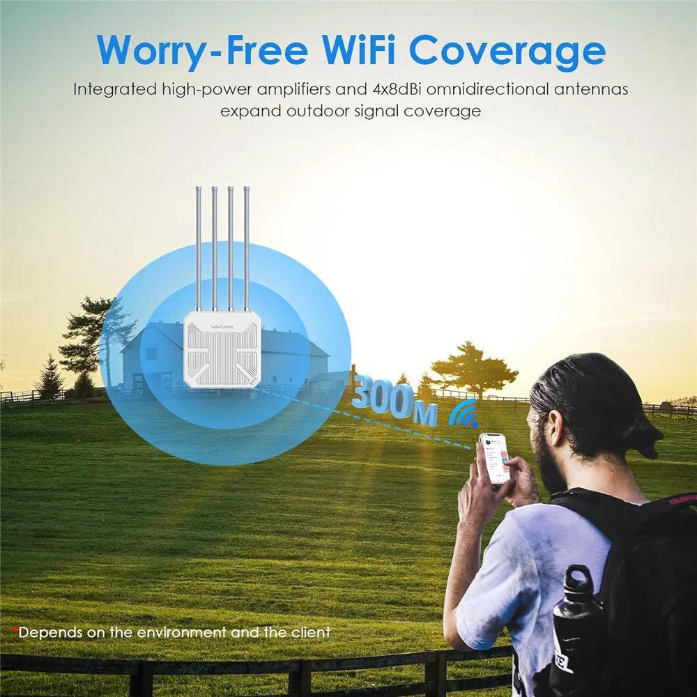 WAVLINK WN573HX3 WiFi 6 Repeater Dual Band Outdoor Wireless Router for Courtyard RV - US Plug - 7