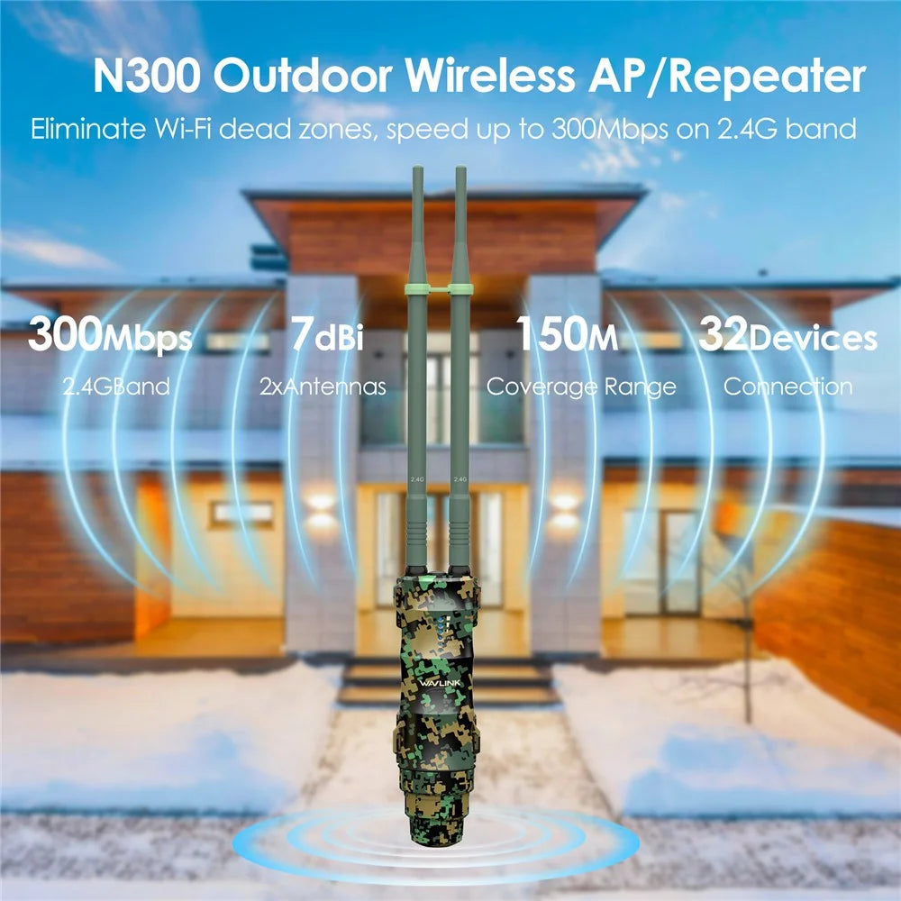 WAVLINK WN570HN2 300Mbps High Power Outdoor Router Poe Weatherproof AP / Repeater Mode WiFi Extender - AU Plug - 4