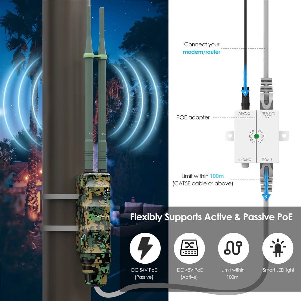 WAVLINK WN570HN2 300Mbps High Power Outdoor Router Poe Weatherproof AP / Repeater Mode WiFi Extender - AU Plug - 7