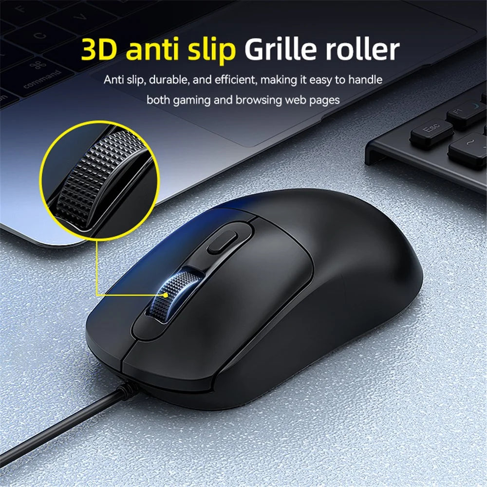 T-WOLF G580 Wired Mouse Ergonomic Design Office Mouse with 3D Anti-Slip Grille Roller 1000-1600 DPI - Black - 3