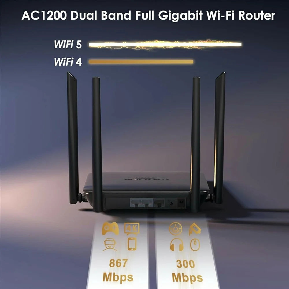 WAVLINK WN530HG4 AC1200 Dual Band 2.4GHz 5GHz WiFi Router Home Gigabit Ethernet MU-MIMO Router - EU Plug - 3