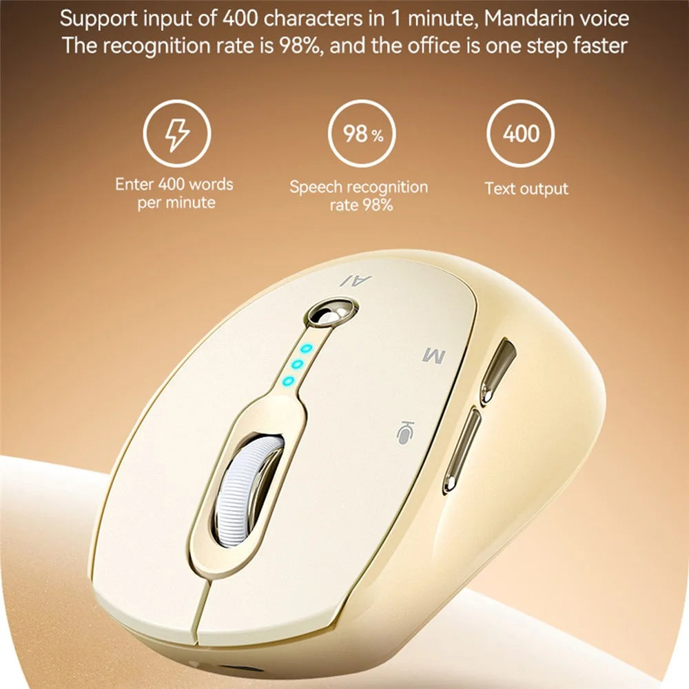 T-WOLF M7 AI Voice Smart Mouse Multi Language Translation Dual Mode Bluetooth-Compatible Wireless Mouse - Milk Tea - 7
