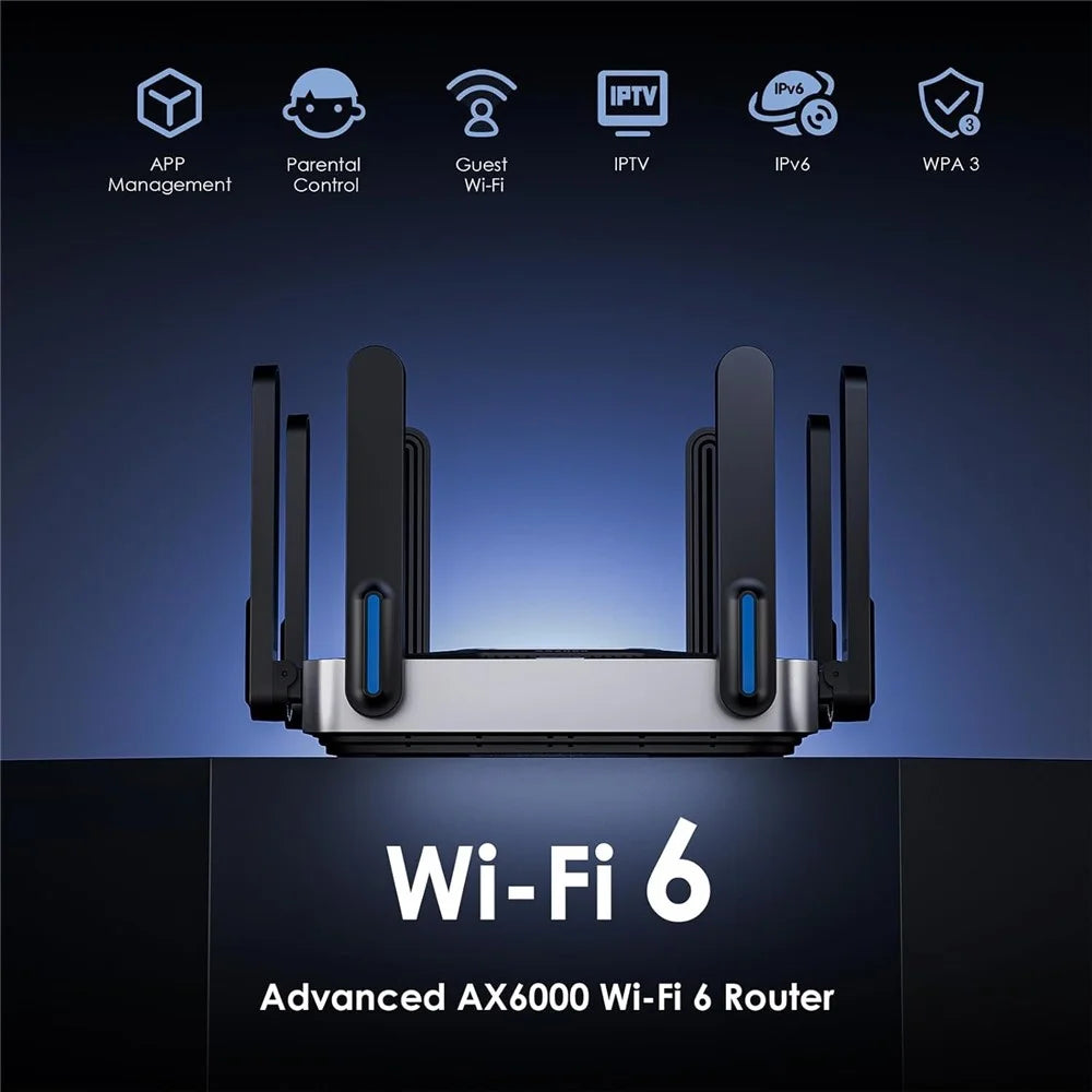 WAVLINK WN592AX6 AX6000 Dual Band WiFi 6 Router 2.5G Multi Gig Port Quad Core CPU for Home / Office - US Plug - 3