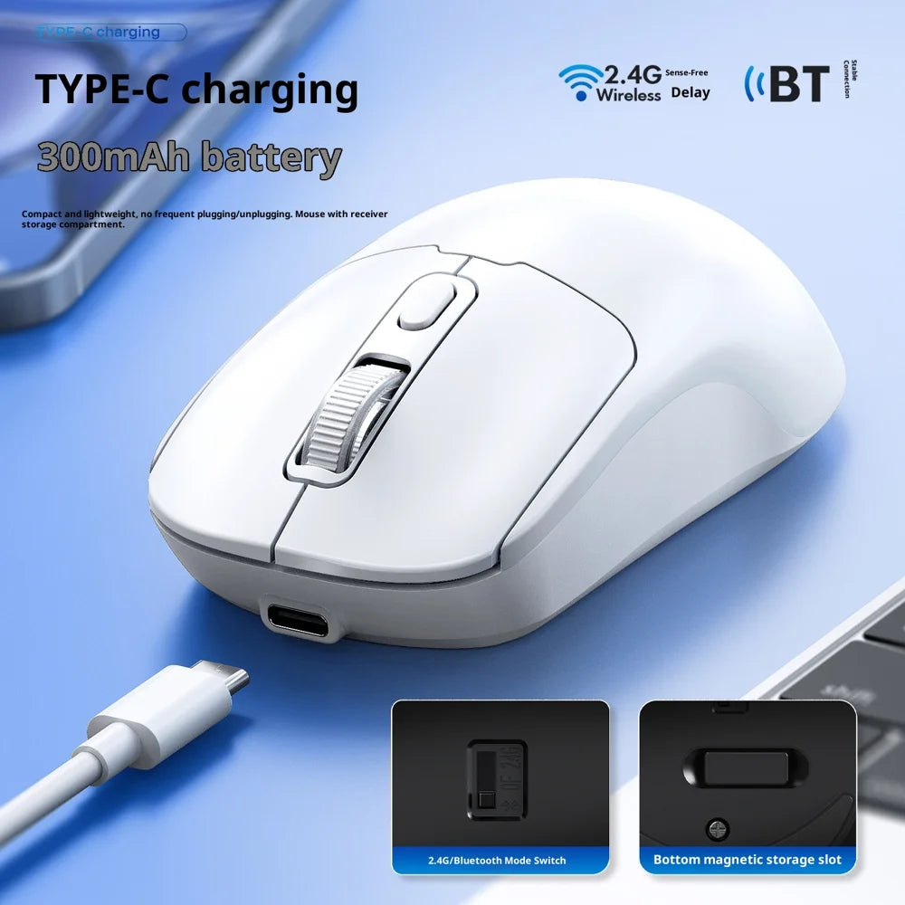 T-WOLF Q3 Wireless Mouse Dual Mode 1600 DPI 4 Buttons Rechargeable Silent Mouse for Laptop / Desktop / Tablet - White - 2