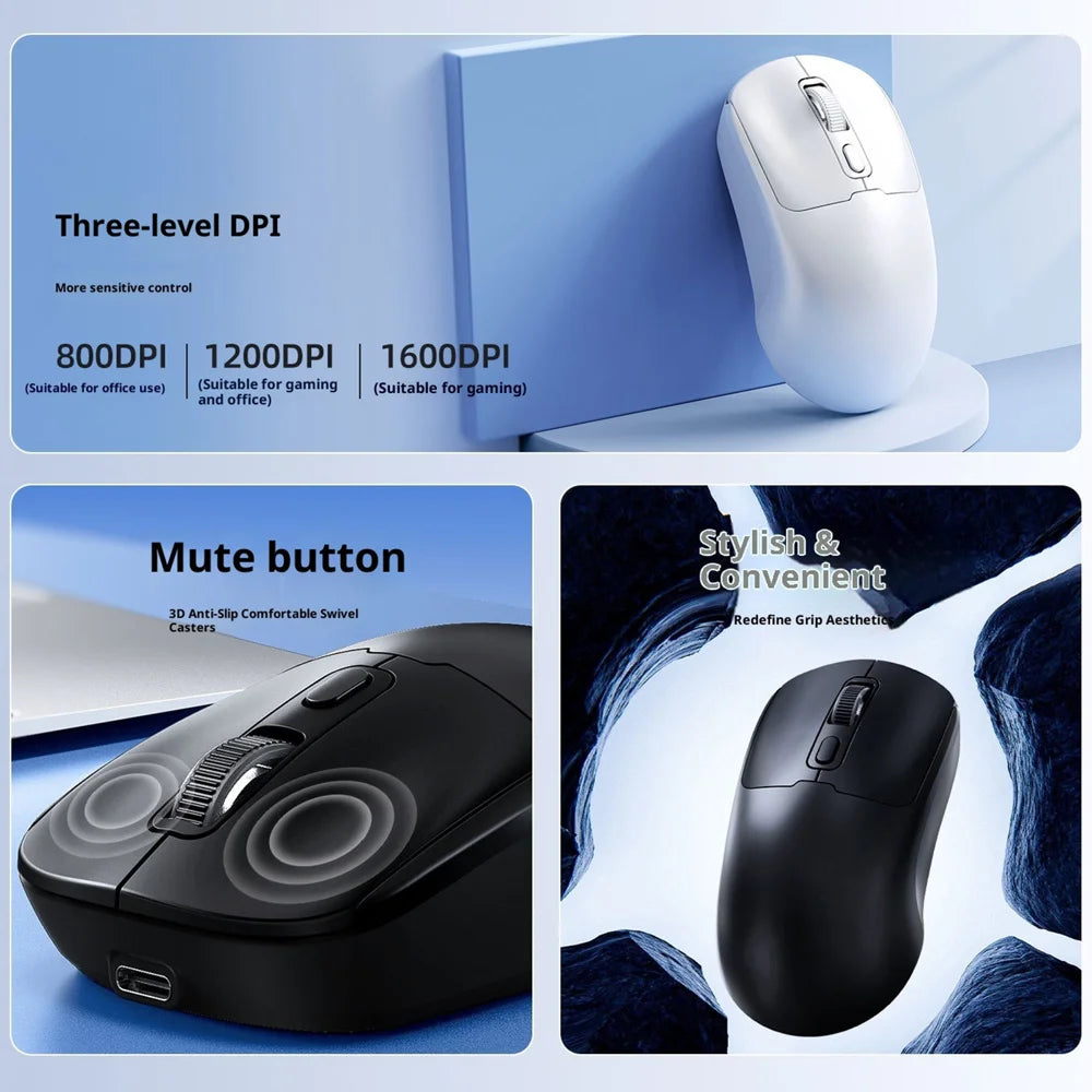 T-WOLF Q3 Wireless Mouse Dual Mode 1600 DPI 4 Buttons Rechargeable Silent Mouse for Laptop / Desktop / Tablet - White - 5