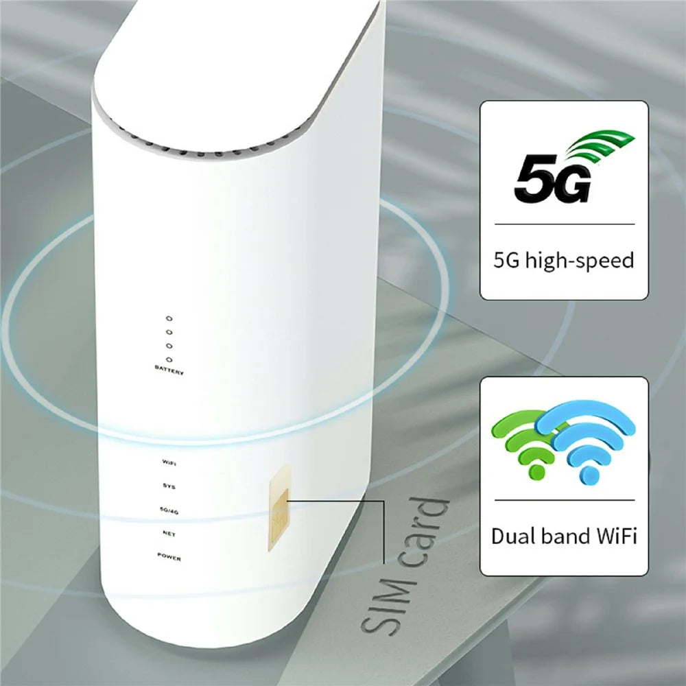 NR500 5G CPE Router with SIM Card Slot 2.4G + 5.8G Dual Band WiFi 6 Gigabit Wireless Repeater, with 4000mAh Battery - US Plug - 5