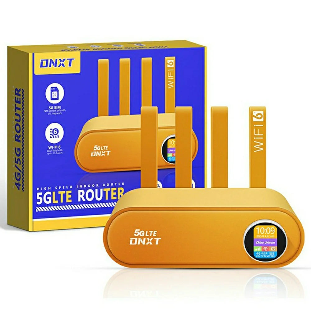 DNXT WR860-E 4 Antennas 4 Ethernet Ports 4G LTE WiFi 6 Router with SIM Card Slot Wireless Repeater (without Battery) - Orange / US Plug - 1