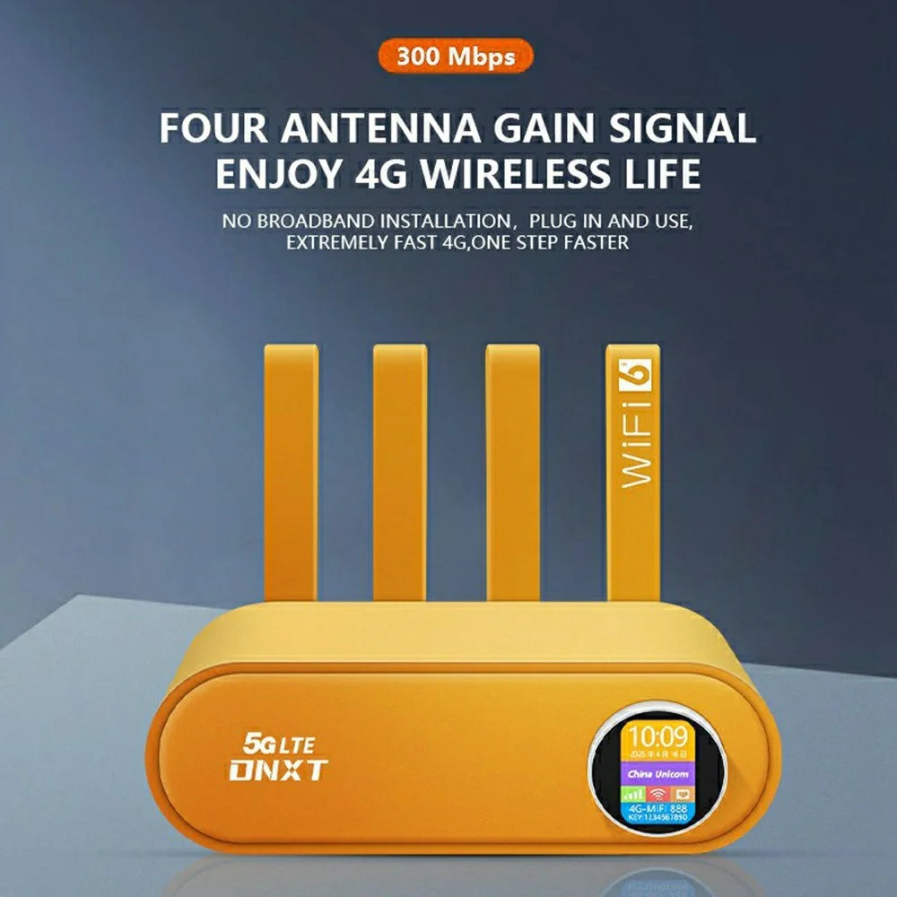 DNXT WR860-E 4 Antennas 4 Ethernet Ports 4G LTE WiFi 6 Router with SIM Card Slot Wireless Repeater (without Battery) - Orange / US Plug - 2