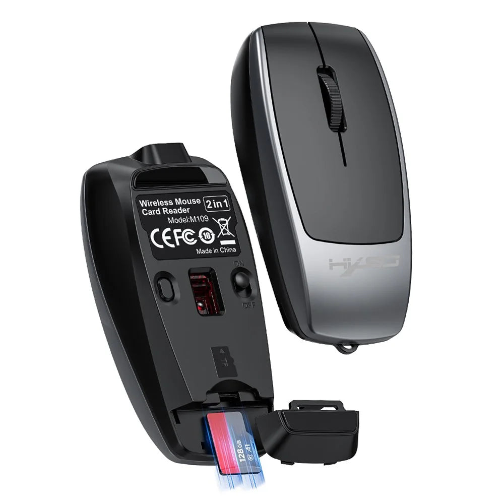 HXSJ M109 2 in 1 For Windows / MacOS / Linux 3 DPI Adjustable Bluetooth-compatible Wireless Mouse TF Card Reader - Grey - 3