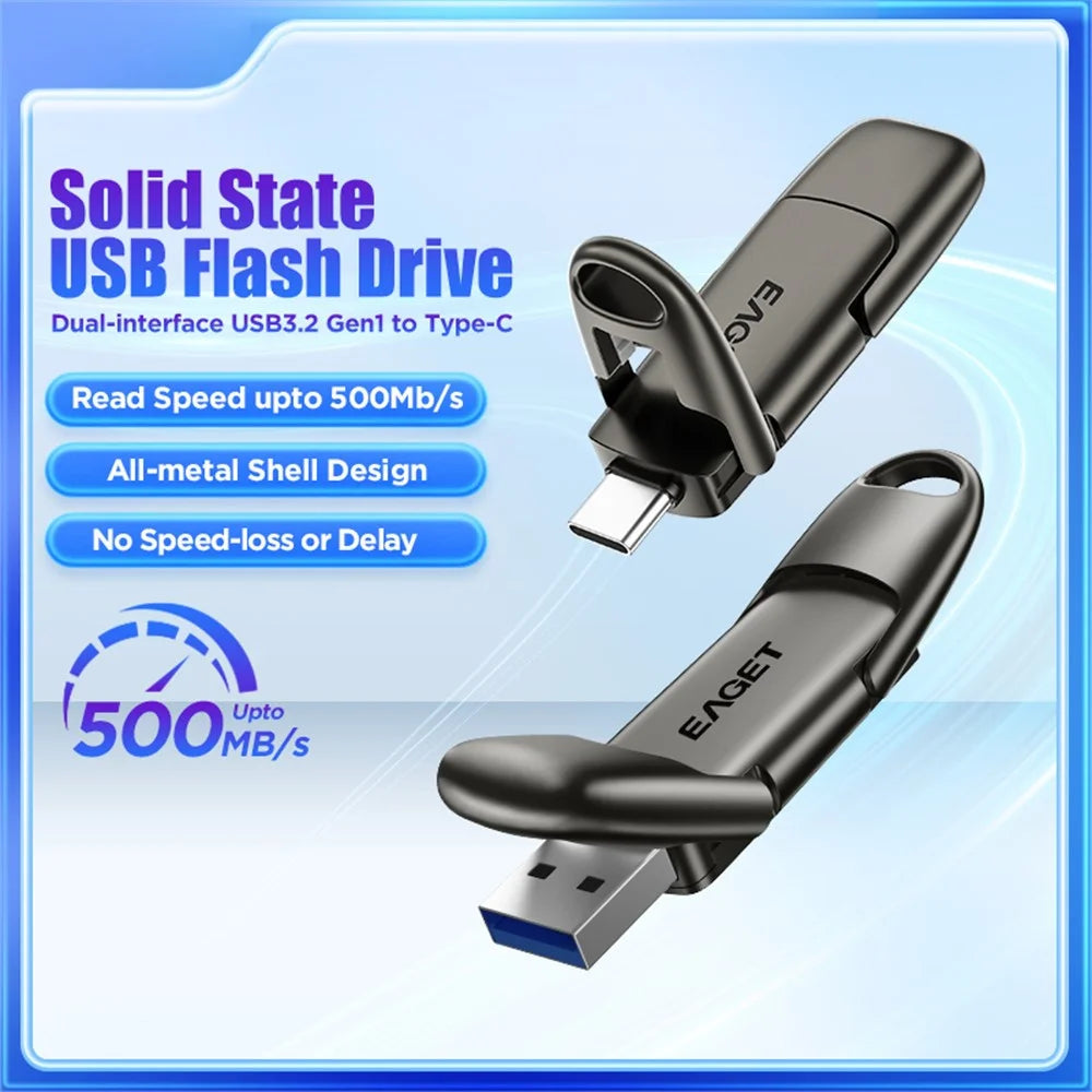 EAGET SU50 256GB Solid State Pen Drive USB 3.2 Gen1 + Type-C 2 in 1 USB Flash Drive for PC Smartphone Tablet - Black - 3