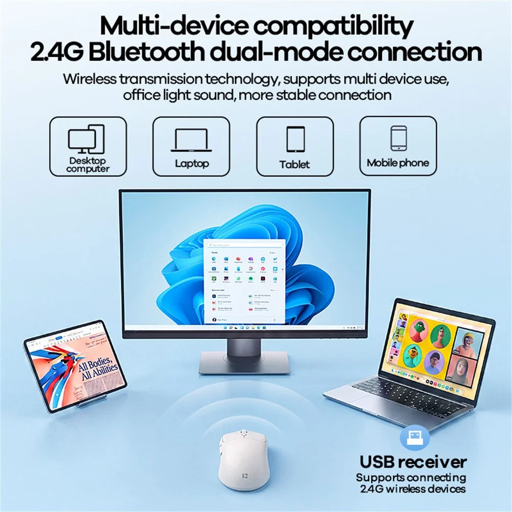 REMAX WM-01 Wireless Mouse 2.4G Bluetooth-compatible Dual Mode 6-Keys DPI Adjustable Ergonomic Silent Mice for Office Gaming - White - 2