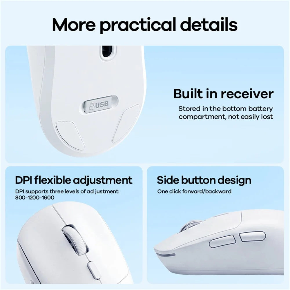 REMAX WM-01 Wireless Mouse 2.4G Bluetooth-compatible Dual Mode 6-Keys DPI Adjustable Ergonomic Silent Mice for Office Gaming - White - 5