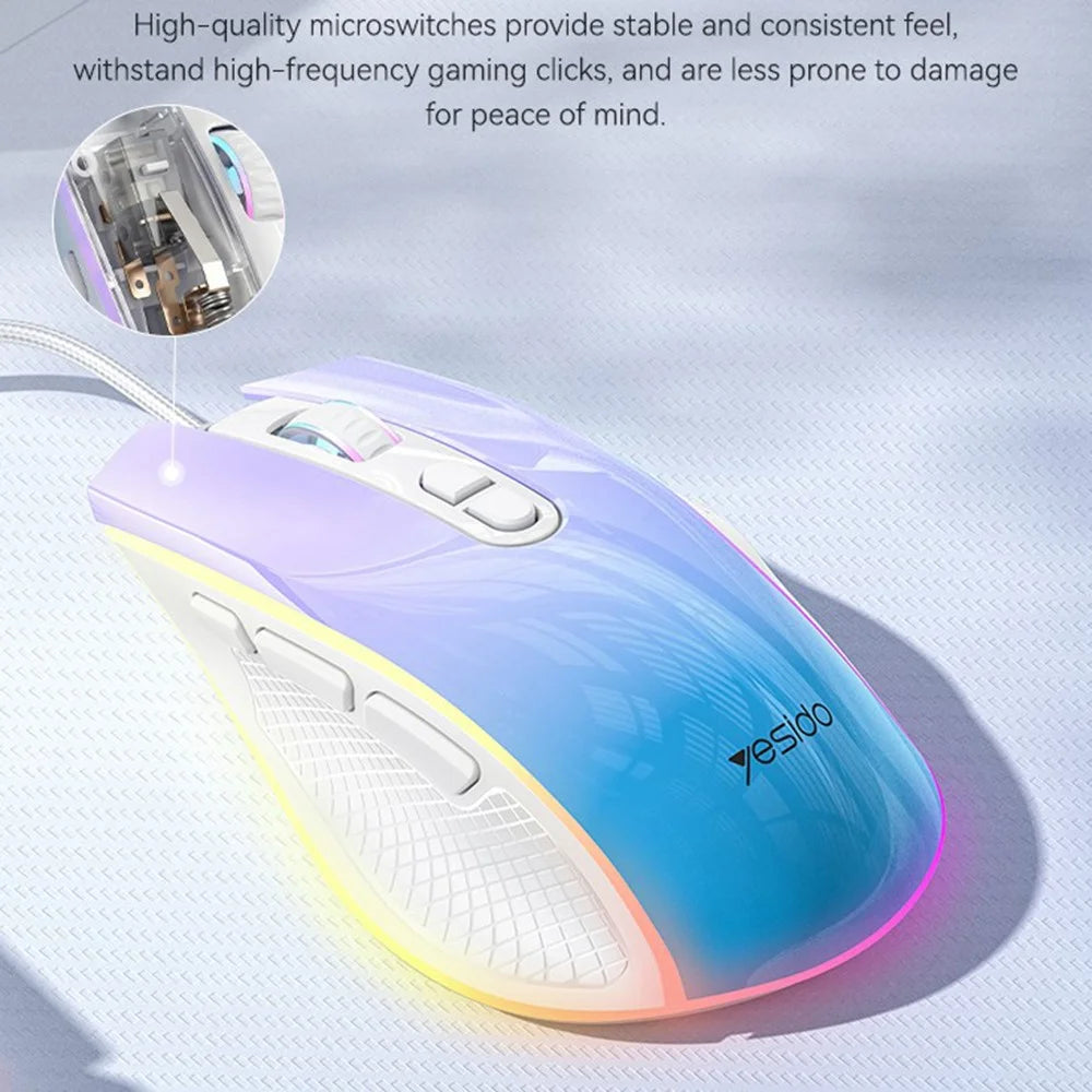 YESIDO KB51 RGB Gradient Wired Gaming Mouse 8 Buttons 7200 DPI Optical Sensor Mouse for PC Gaming - Purple Blue - 7