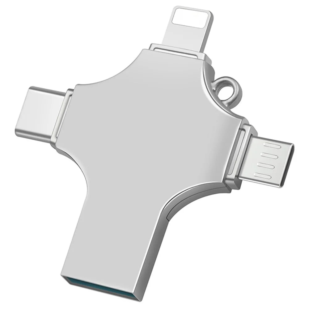 RICHWELL R-SZPM 128G USB 3.0 Flash Drive 4-in-1 External Storage Adapter for 8-Pin and Android - Silver - 1