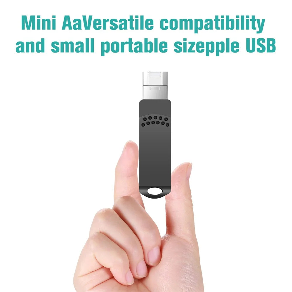 RICHWELL 128GB Type-C / iP / USB 3 in 1 Thumb Drive Swivel Memory Stick USB 3.0 Flash Drive - Black - 6