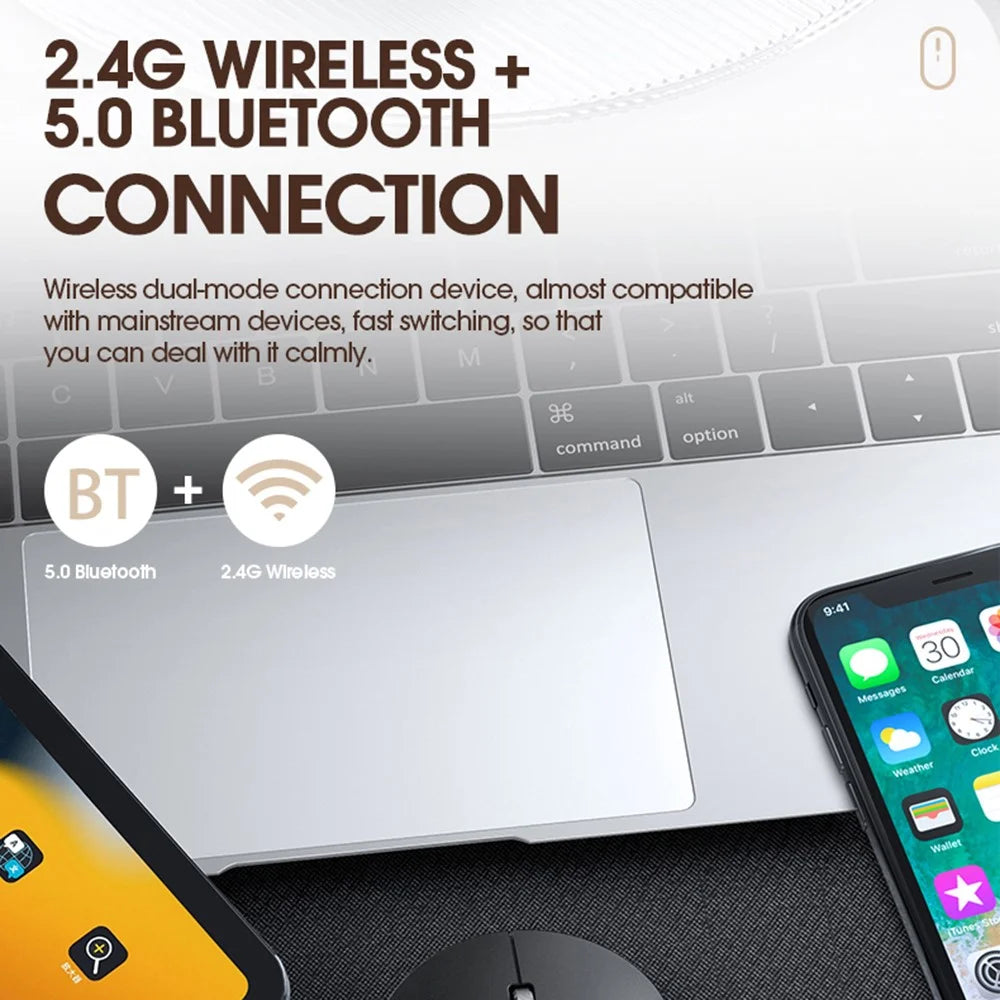 T-WOLF X2 Rechargeable 2.4G+Bluetooth-compatible Wireless Mouse Silent Mouse for Laptop Computer PC, Dual Mode - Black - 5