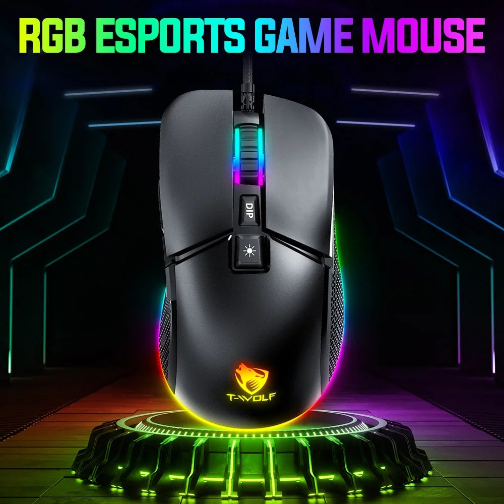 T-WOLF G590 Wired RGB Gaming Mouse 800-7200DPI Effortless E-Sports Mice - 4