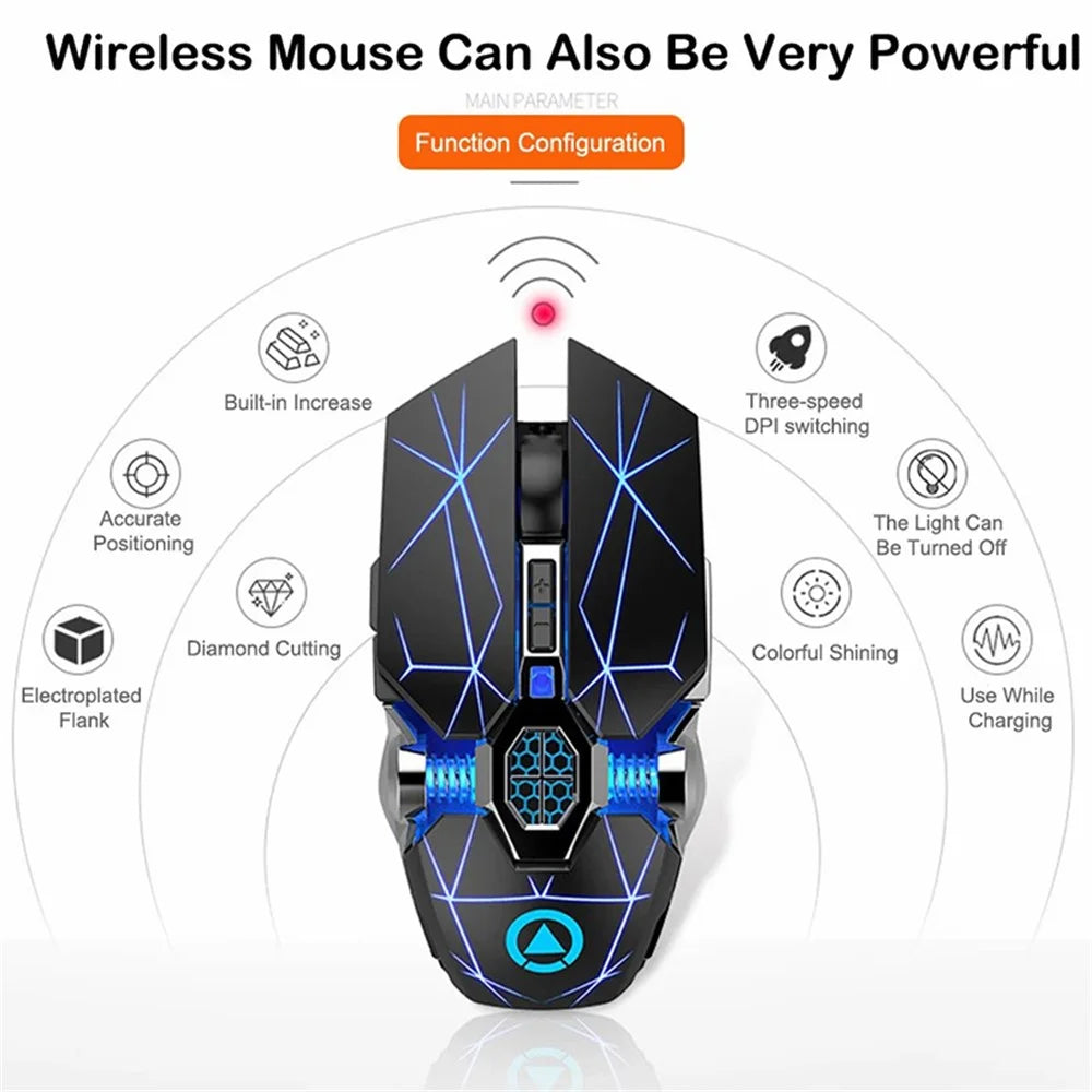 YINDIAO A7 1600 DPI 7 Keys Silent Gaming Mouse 7-color Light 2.4G Wireless Mouse - Matte Black - 3