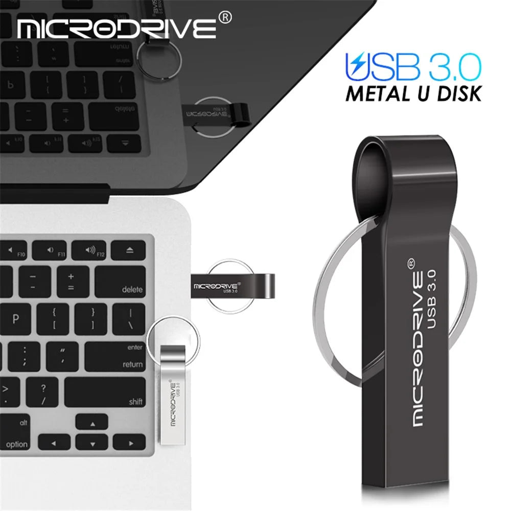 MICRODRIVE 64GB Portable Metal USB 3.0 Flash Drive Thumb Drive with Key Ring - Silver - 3