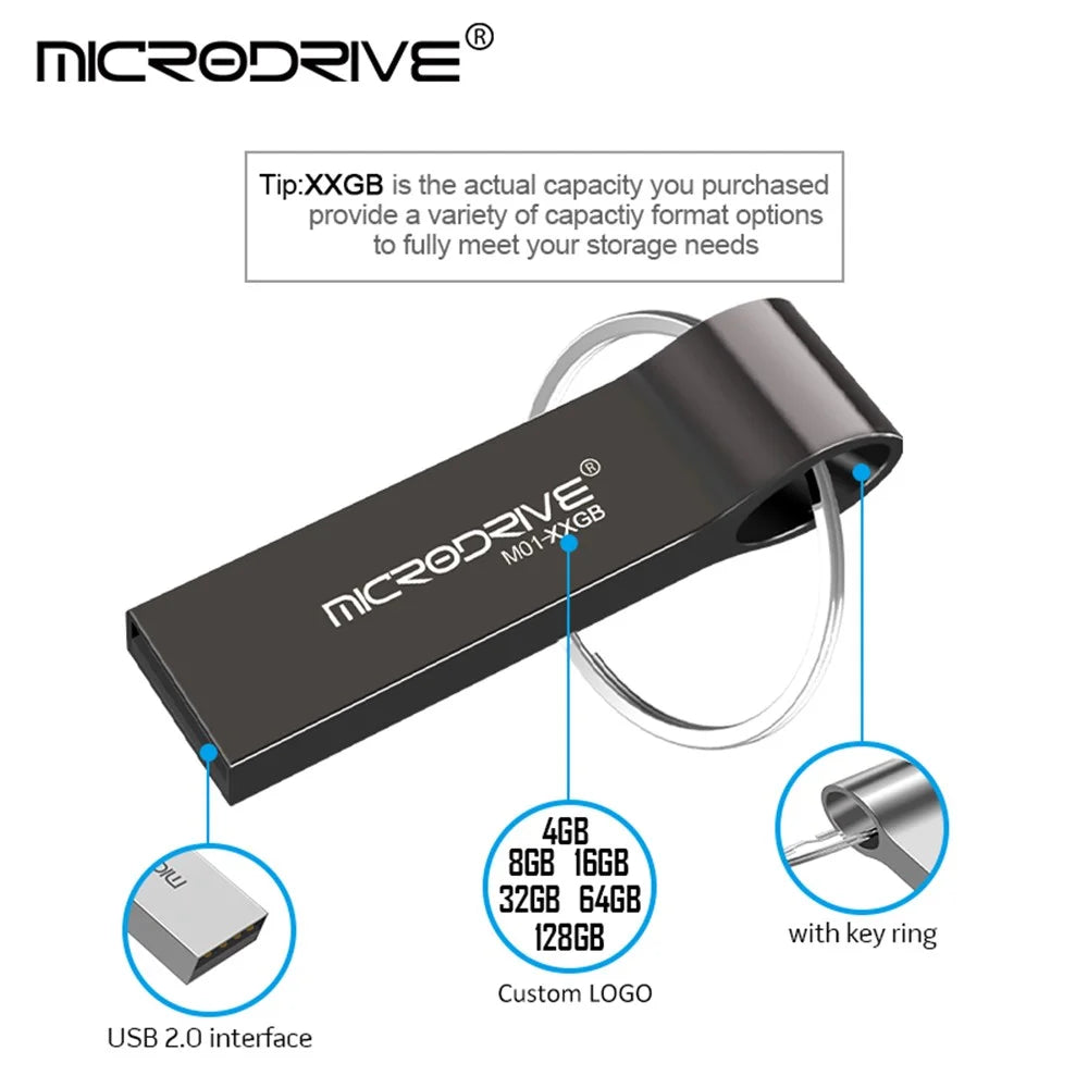 MICRODRIVE 16GB USB 2.0 Flash Drive Portable Key Ring Metal Thumb Drive Memory Stick - Black - 3