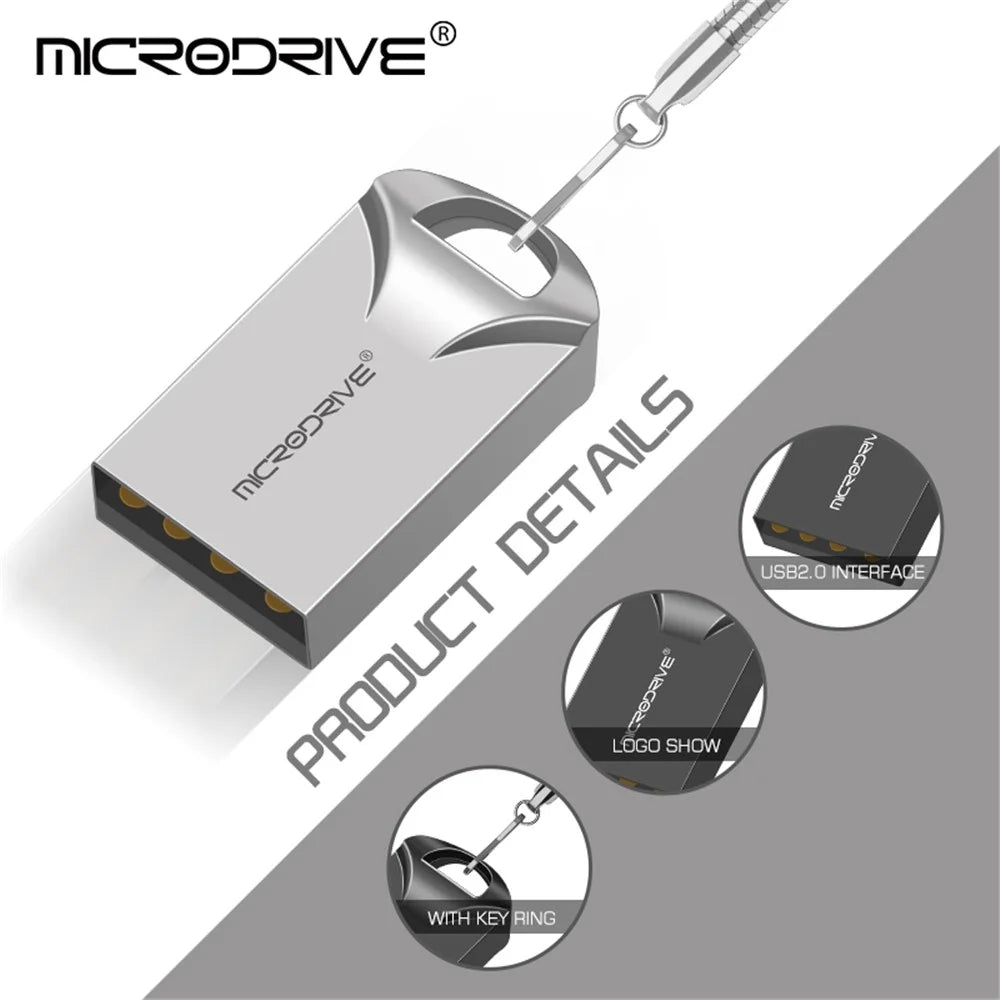 MICRODRIVE 128GB Metal Mini U-Disk Portable USB 2.0 Flash Drive - Silver - 4