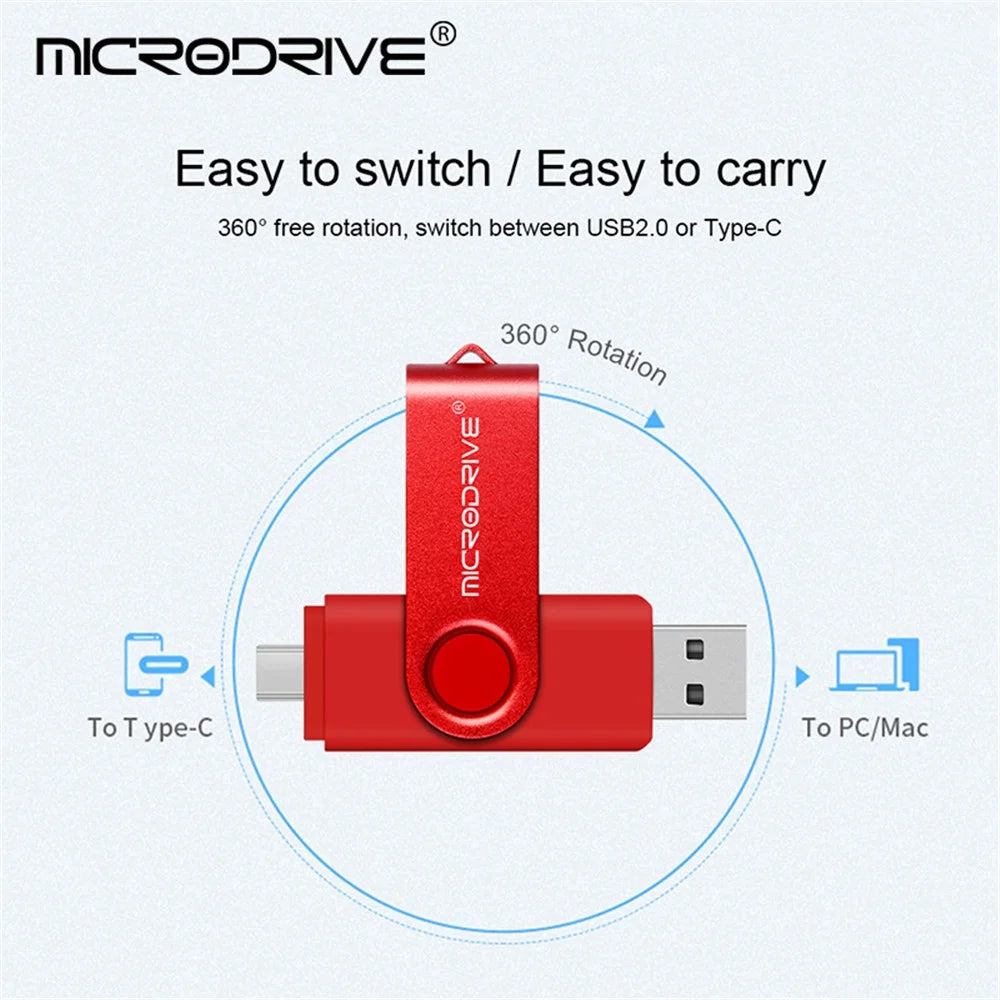 MICRODRIVE 16GB Flash Drive 2-in-1 USB 2.0 / Type-C Rotating OTG Metal U-Disk - Black - 3