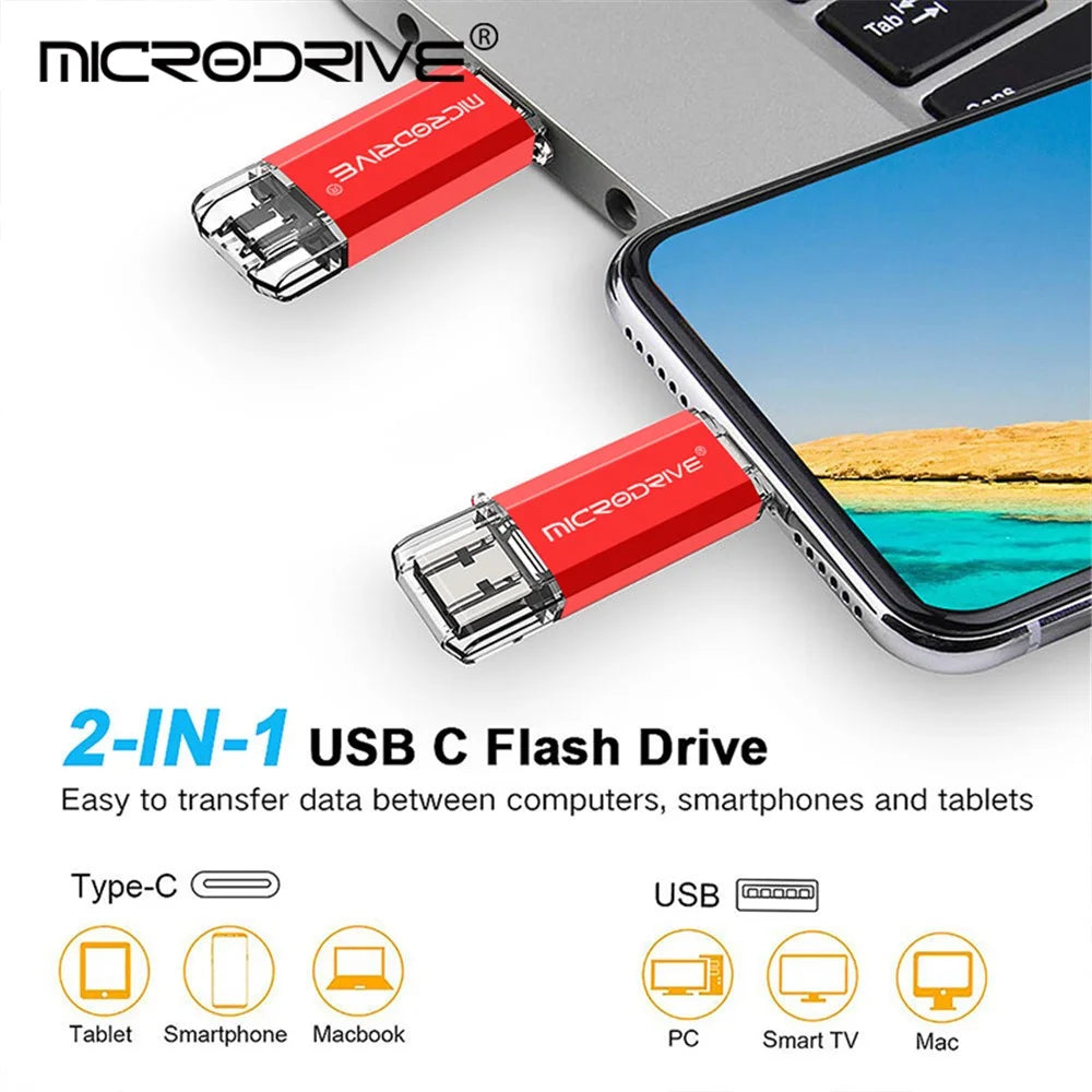 MICRODRIVE 16GB 2-in-1 USB 2.0 / Type-C U-Disk High Speed Phone Laptop Flash Disk - Blue - 5