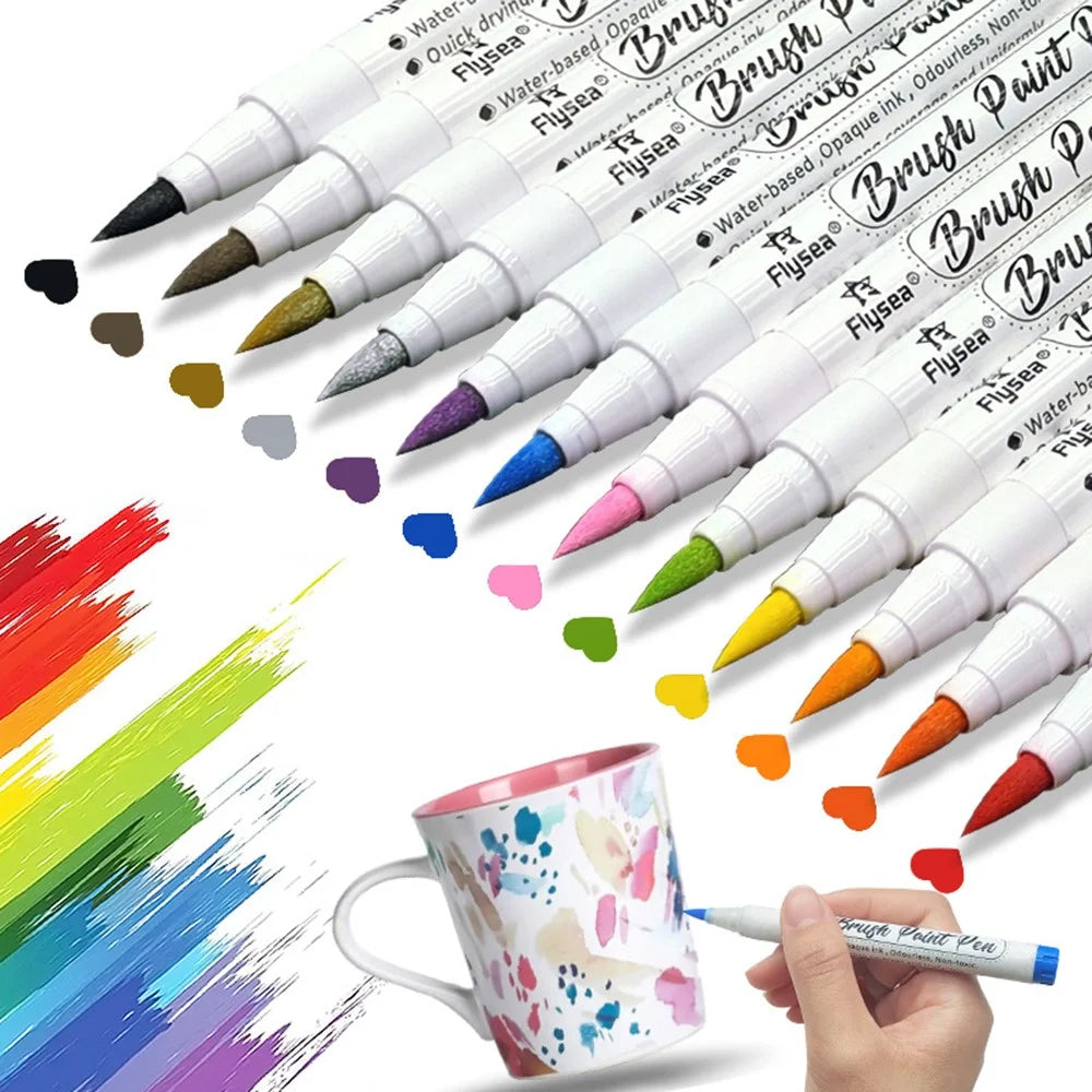 FLYSEA FS-2BR 12Pcs Acrylic Paint Pens Set 0.5-5mm Fine Tip Paint Markers for Graffiti - 1