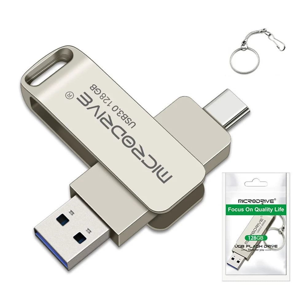 MICRODRIVE MDTU21 128GB Metal Flash Drive 2-in-1 USB 3.0 + Type-C Rotating U-Disk - 1