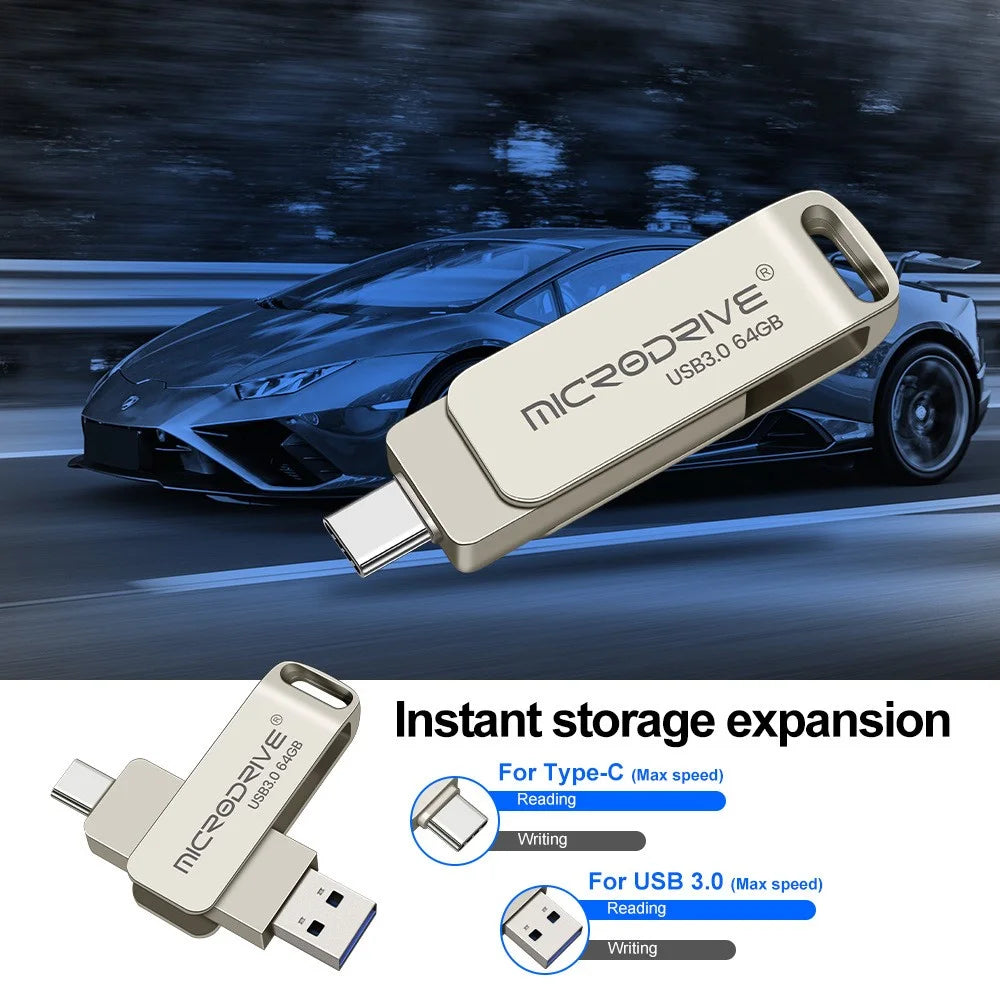 MICRODRIVE MDTU21 Rotating Metal Flash Drive 2-in-1 USB 3.0 / Type-C 64GB U-Disk - 2
