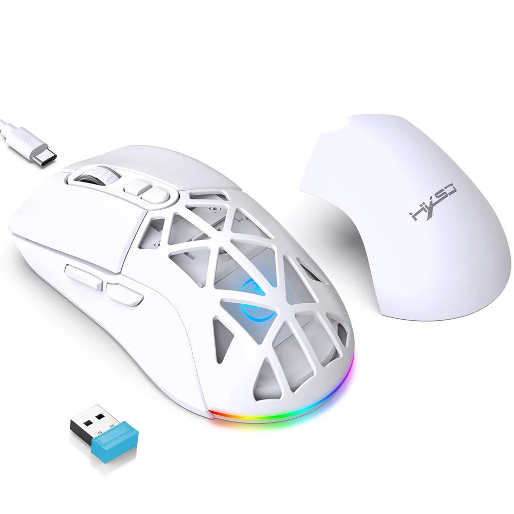 HXSJ T26 Wireless Mouse Bluetooth5.1 + 2.4Ghz Dual Modes 4800 DPI RGB Backlit Mouse - White - 1