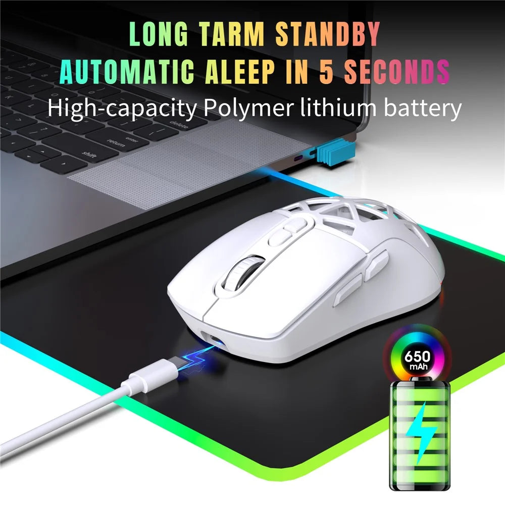 HXSJ T26 Wireless Mouse Bluetooth5.1 + 2.4Ghz Dual Modes 4800 DPI RGB Backlit Mouse - White - 5