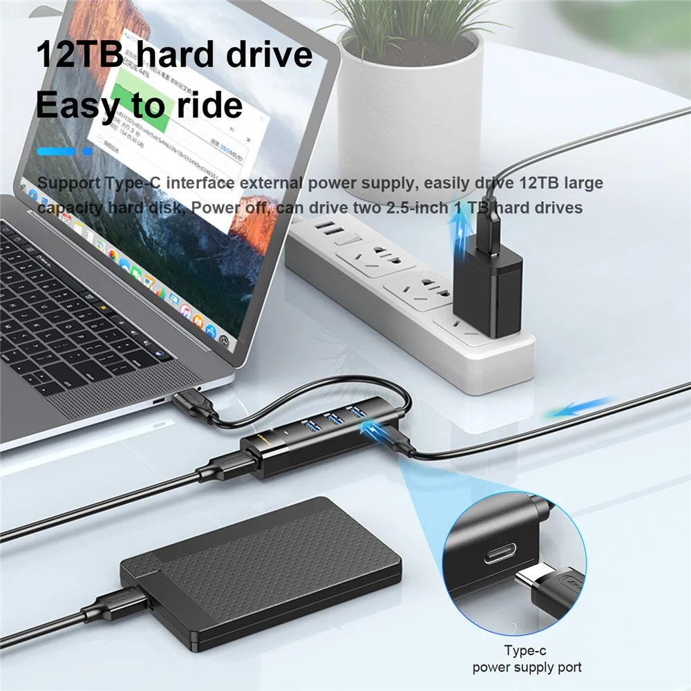 MINDPURE US022 1m USB-A to USB 3.0 4-Port Hub High Speed Data Transfer Laptop Docking Station - 6