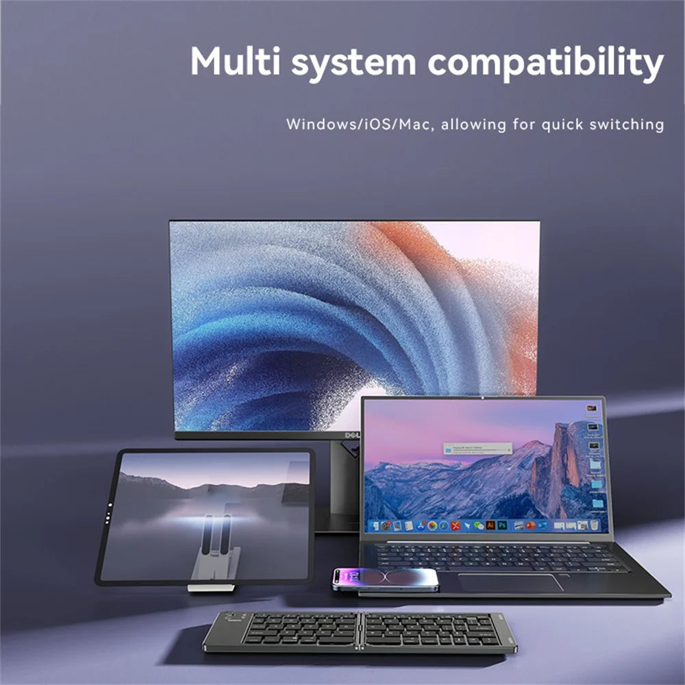 YESIDO KB27 Ultra Slim Mini Two-Fold Bluetooth-compatible Keyboard for Macos Windows Ios, English + Arabic - 5