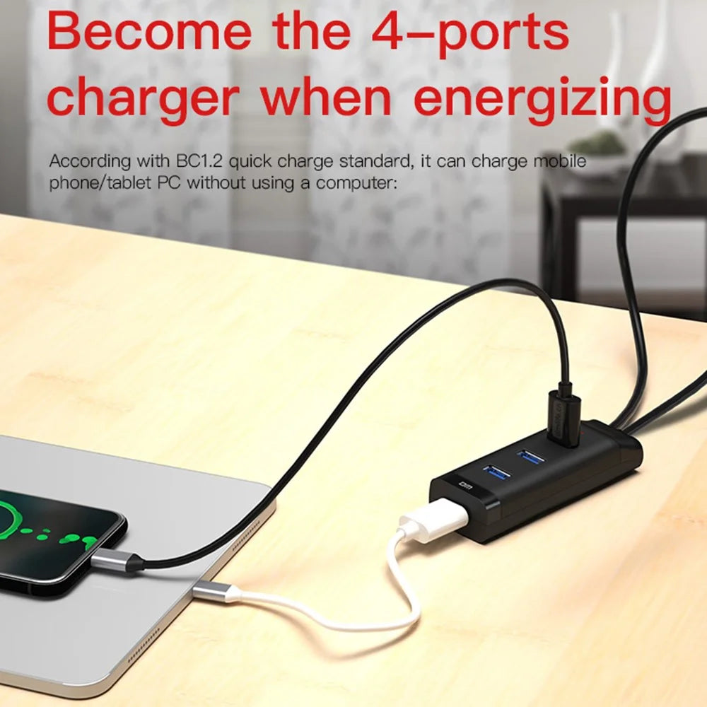 DM CHB007 4 Ports USB 3.0 Hub 5Gbps High Speed Transfer Docking Station with 120cm Cable - 5
