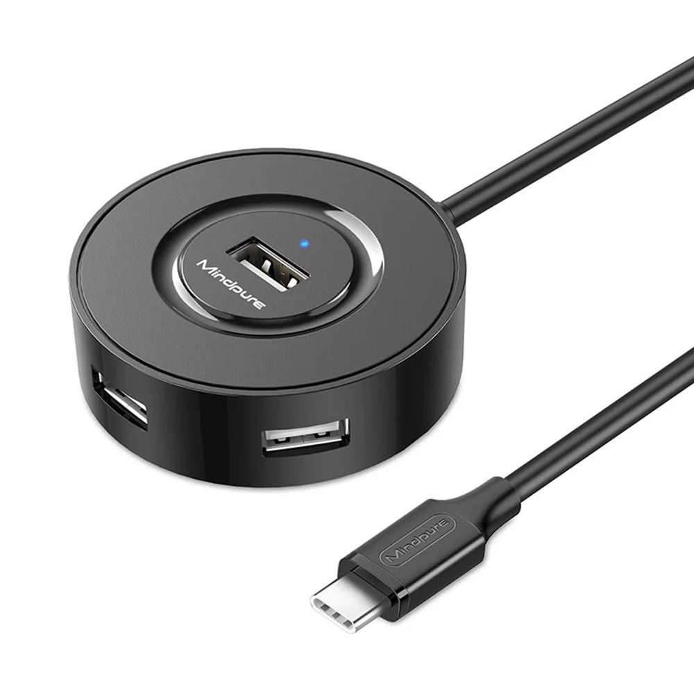 MINDPURE US034 0.3m Cabled USB Hub 4 Port Docking Station USB 2.0 Splitter Adapter for Laptop / Notebook / Tablet - Type-C - 1