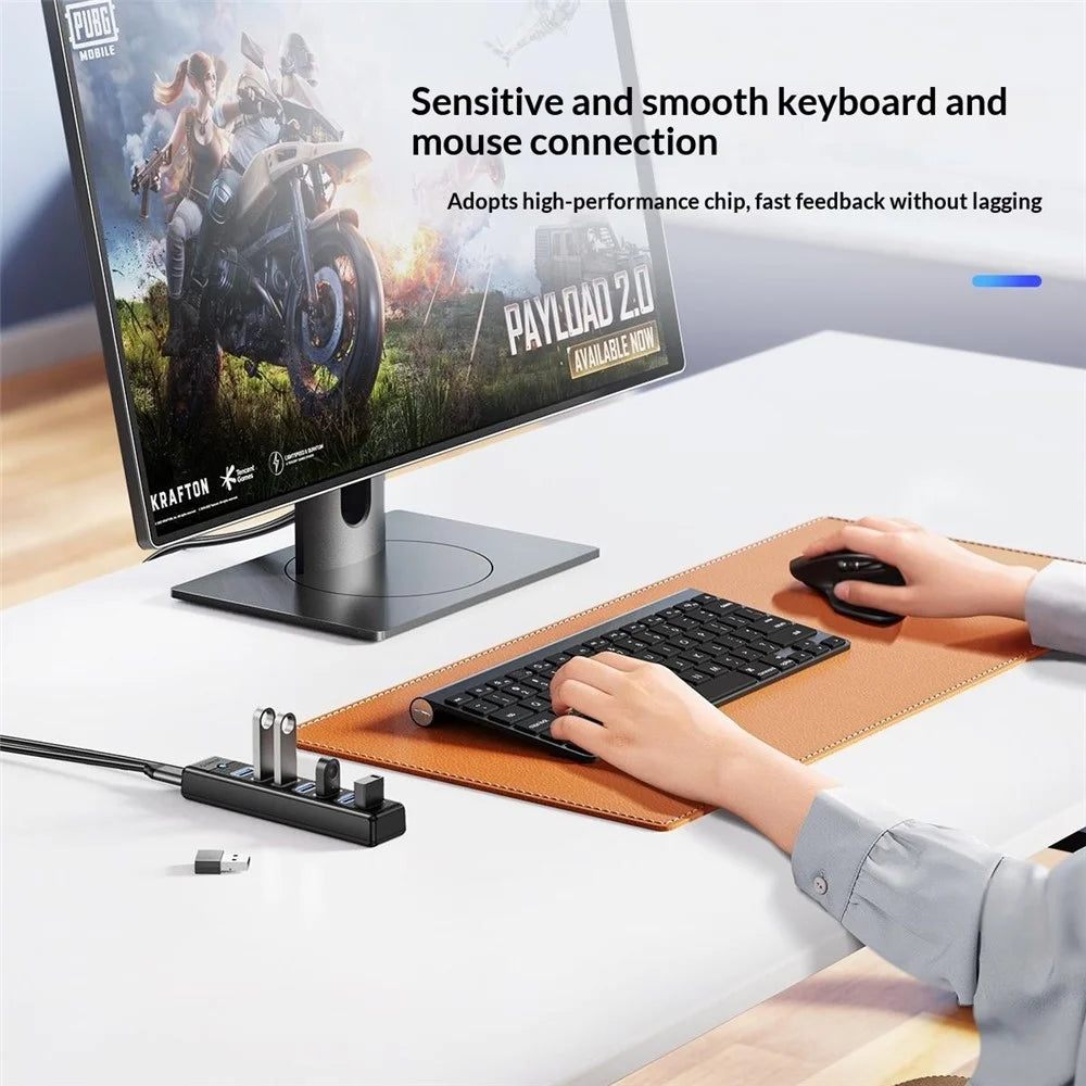 ORICO PW7U-U3 7 Port USB 3.0 Hub 5Gbps Data Transfer with Power Supply Port 15CM Cable Length - Black - 7