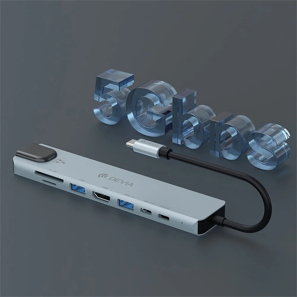 DEVIA Pro1 8 in 1 Hub USB-C Expansion Dock with HD / RJ45 / USB 3.0 / USB 2.0 / Audio / PD 100W / SD / TF Card Reader - 3