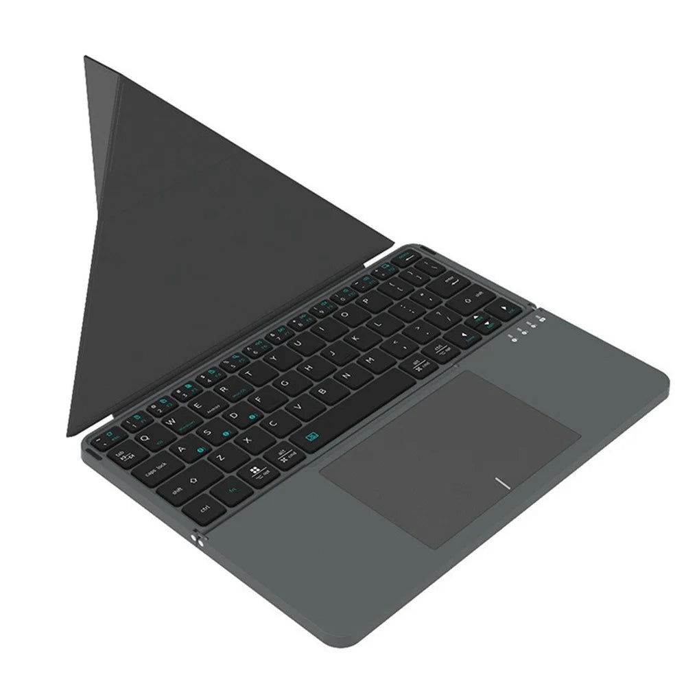 iBOX 11 Bluetooth-compatible Keyboard Foldable Leather Case Stand with Touchpad Wireless Keyboard for Tablet - Grey - 4