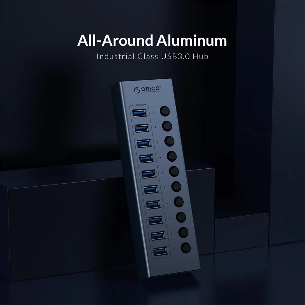 ORICO BT2U3-16AB Aluminum Alloy Multi-Port USB 3.0 Hub Splitter with Individual Switches - US Plug - 4