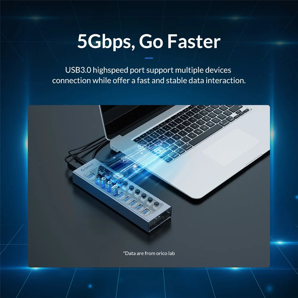 ORICO AT2U3-10AB Aluminum Alloy + PC USB3.0 Multi-port HUB with Individual Switches - 7