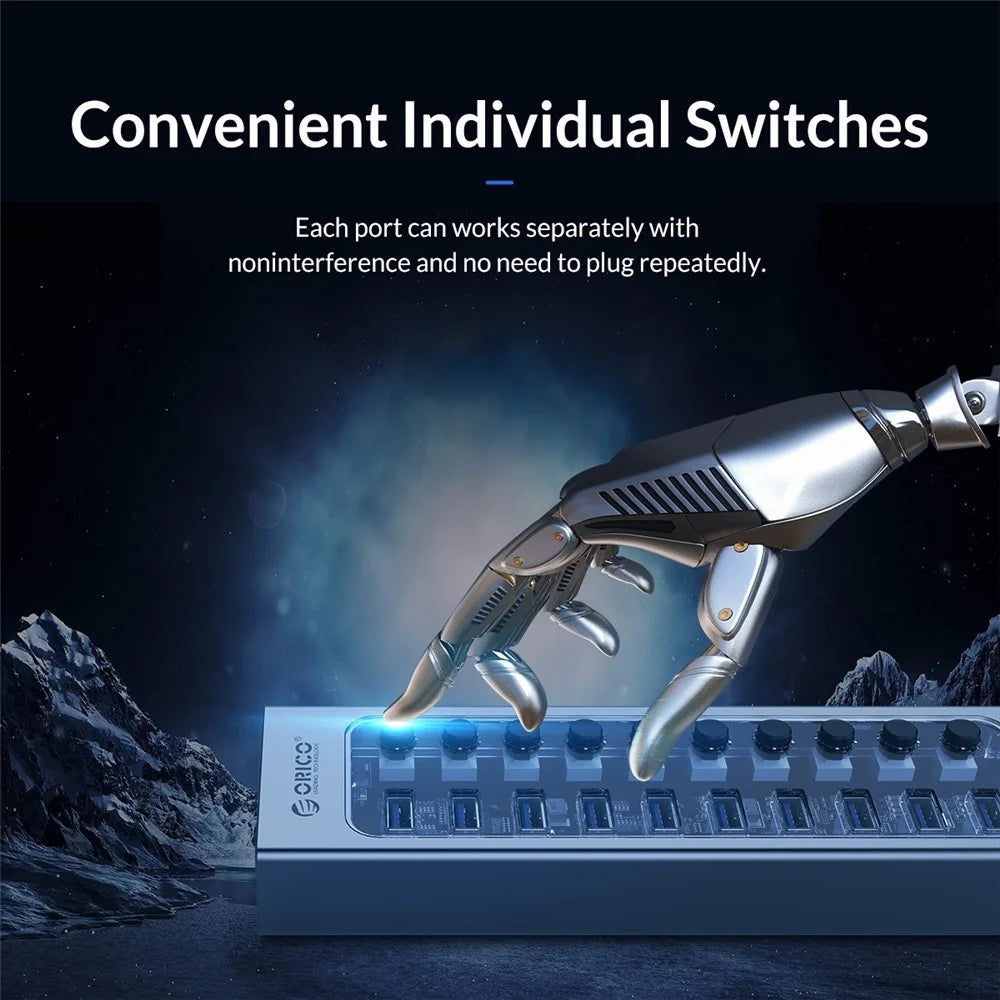 ORICO AT2U3-16AB Aluminum Alloy + PC USB3.0 Multi-port HUB with Individual Switches - 7
