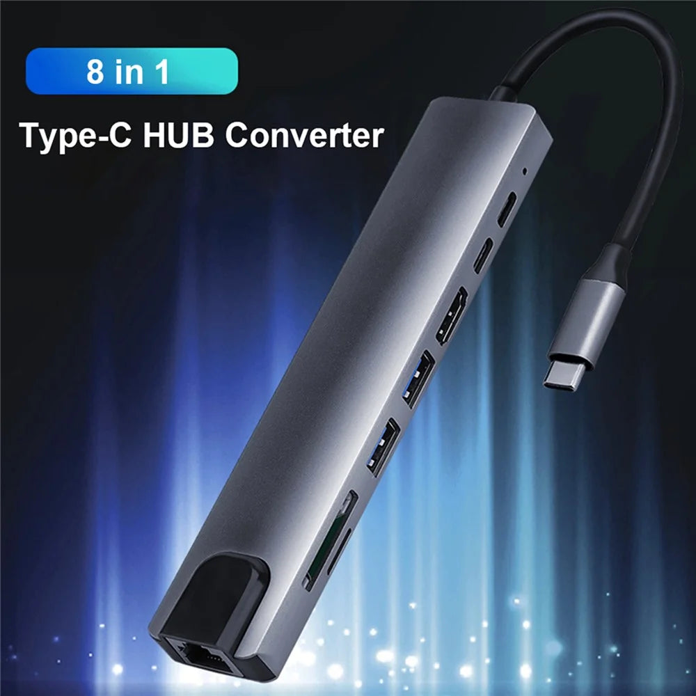 8-in-1 Type-C Docking Station +2*USB3.0+2*Type-C+RJ45+TF+SD Multi-function HUB - 6